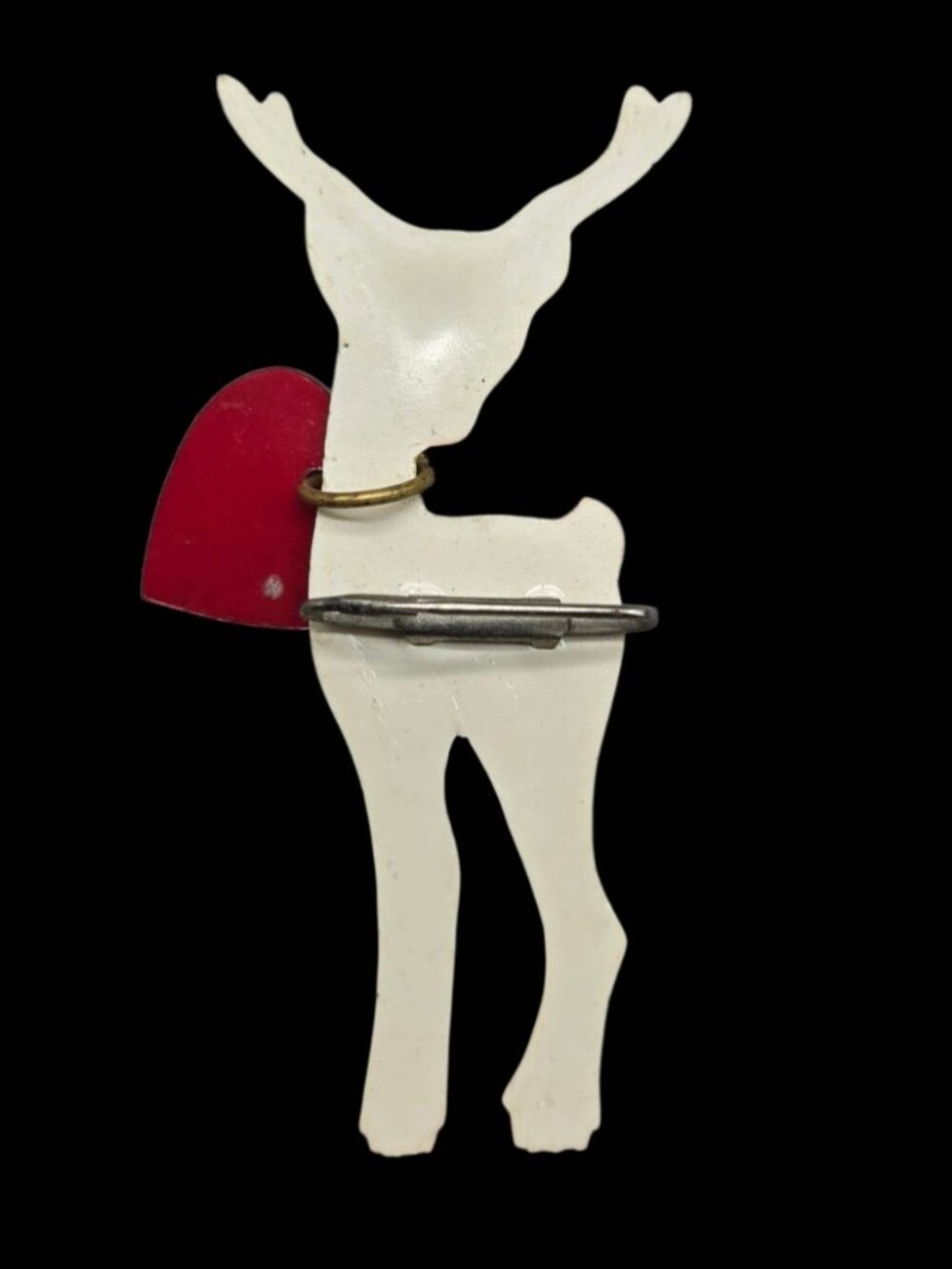 VTG 1950s Berkander Plastic Valentine Deer Brooch Pin Red Heart Kitsch Novelty - Picture 5 of 6